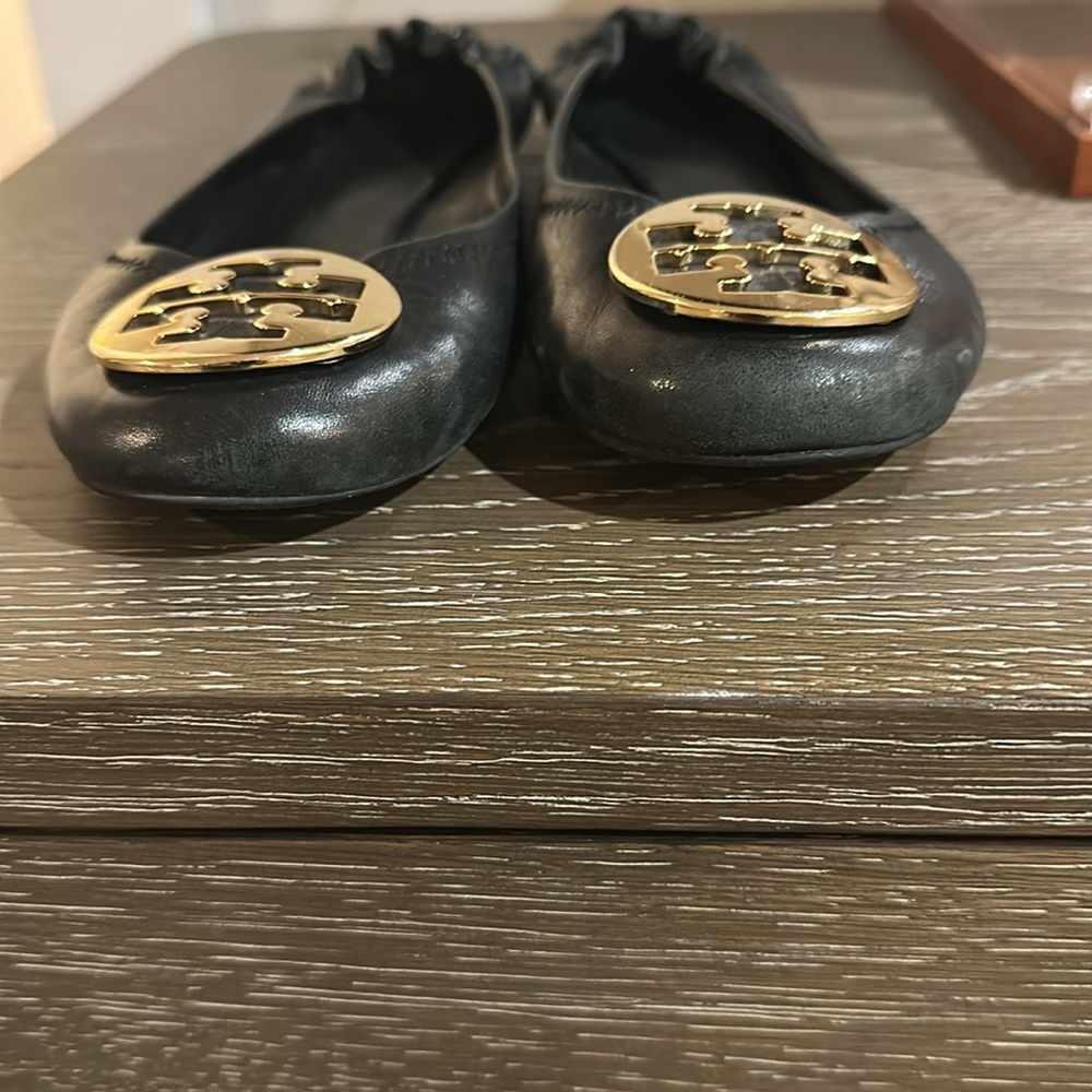 Tory Burch Black Flats with Gold Medallion - Picture 6 of 6